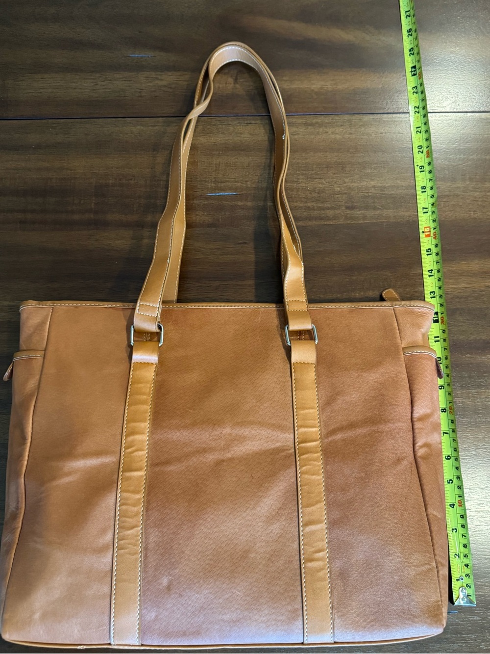 Bentley Cognac Tan Genuine Leather Zip Top Shoulder Tote Bag NWOT